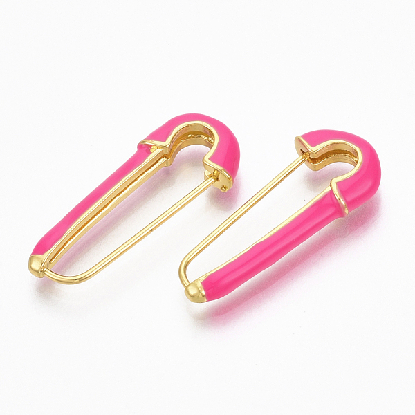 

PandaHall Brass Enamel Safety Pins Earrings, Real 18K Gold Plated, Nickel Free, Deep Pink, 28x12x4mm, Pin: 1mm Brass Pink