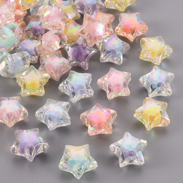 

PandaHall Transparent Acrylic Beads, Bead in Bead, AB Color, Faceted, Star, Mixed Color, 14x15x8.5mm, Hole: 2mm, about 518pcs/500g Acrylic..., Multicolor