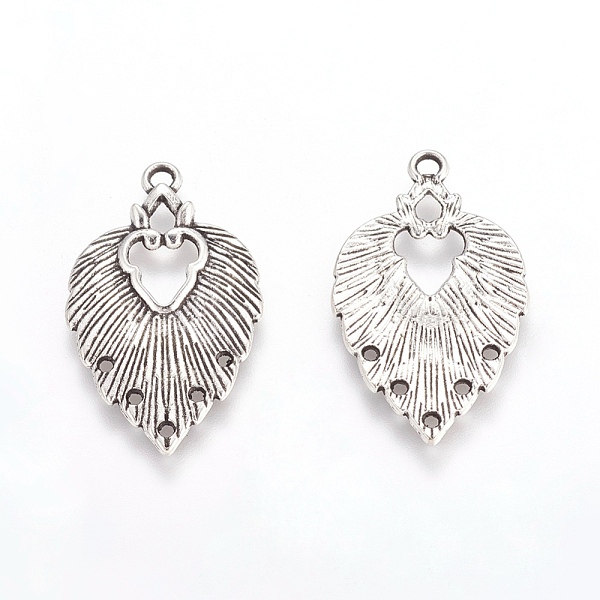 PandaHall Tibetan Style Chandelier Components Links, Lead Free, Leaf, Antique Silver, 34x20x1.5mm, Hole: 1~2mm Alloy Leaf