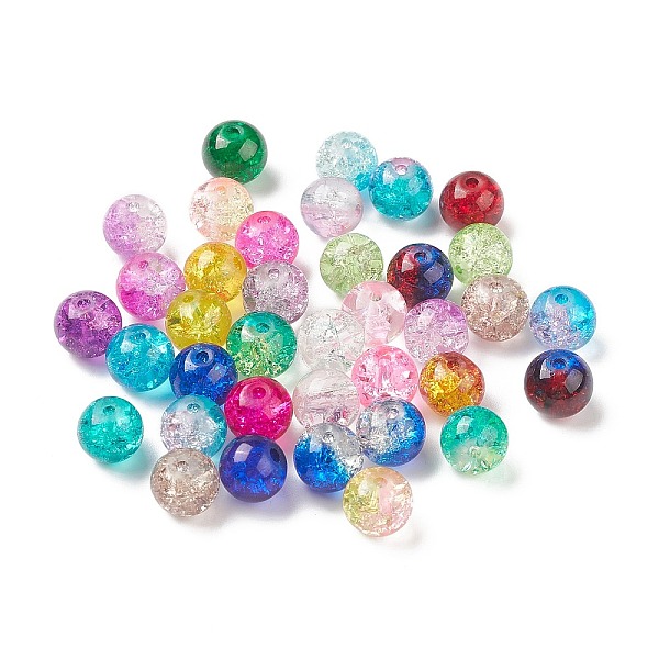 

PandaHall Transparent Crackle Glass Beads, Round, Mixed Color, 8~8.5x7~7.5mm, Hole: 1.5~1.6mm, 735Pcs/500g Glass Round Multicolor
