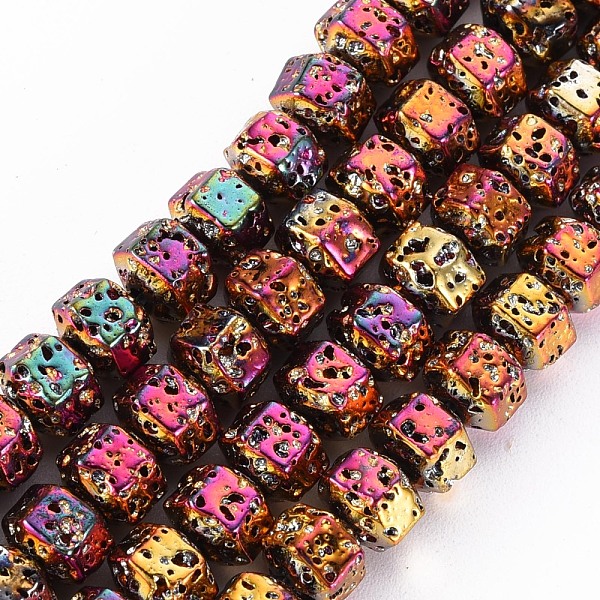 

PandaHall Electroplated Natural Lava Rock Beads Strands, Hexagon, Bumpy, Colorful, 6x7x5.5mm, Hole: 1.2mm, about 73pcs/strand, 15.75 inch...