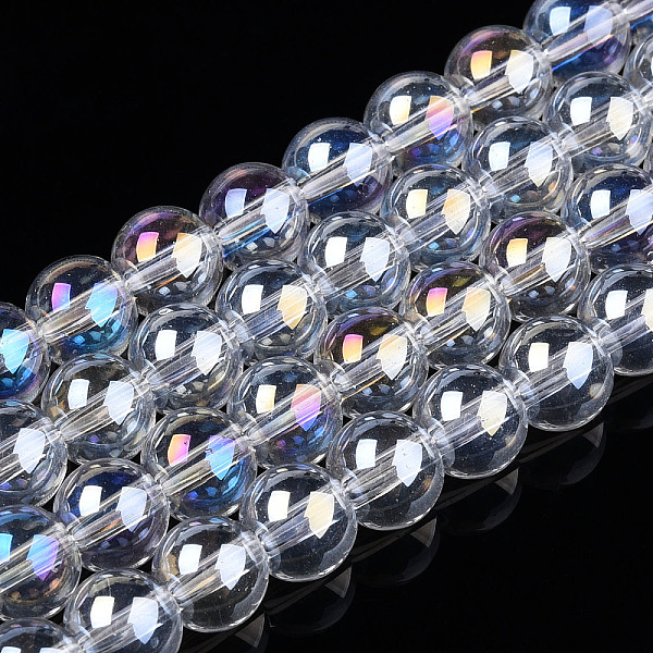 

PandaHall Electroplate Transparent Glass Beads Strands, AB Color Plated, Round, Clear AB, 6~6.5mm, Hole: 1.4mm, about 67~70pcs/strand, 14.76..., White