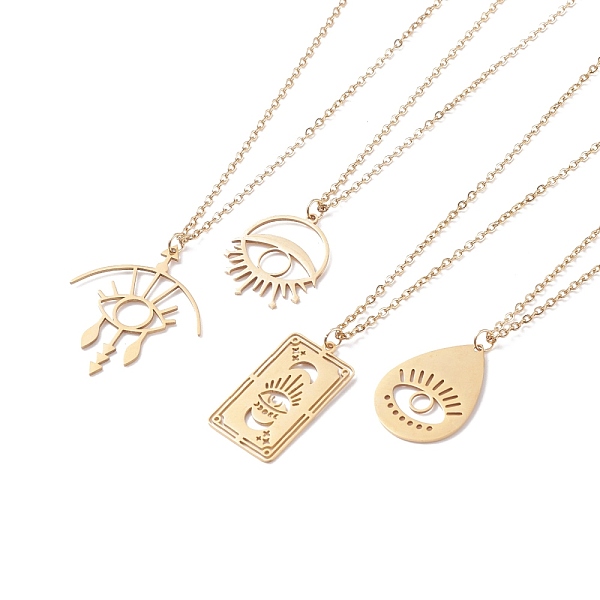 

PandaHall 304 Stainless Steel Evil Eye Pendant Necklace for Women, Mixed Shapes, Golden, 17.52 inch(44.5cm) 304 Stainless Steel Evil Eye