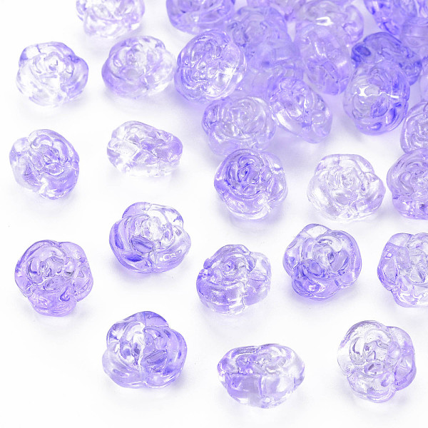 

PandaHall Transparent Baking Painted Glass Beads, Rose, Lilac, 12.5x14x9mm, Hole: 1.2mm Glass Flower Purple