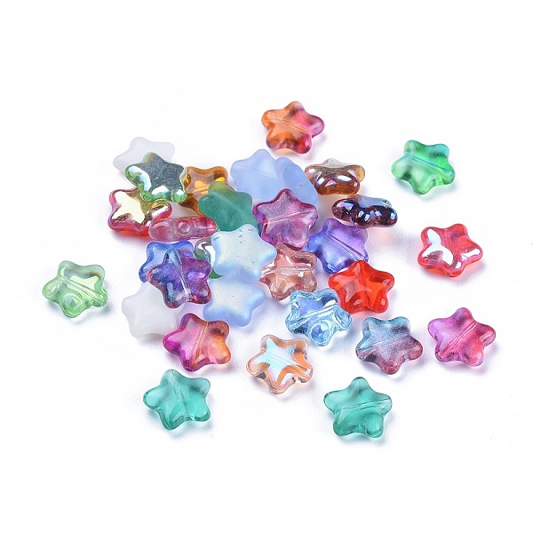 

PandaHall Electroplate Czech Glass Beads, AB Color Plated, Star, Mixed Color, 12x12x4.5mm, Hole: 0.9mm, about 117pcs~123pcs/bag Czech Glass..., Multicolor