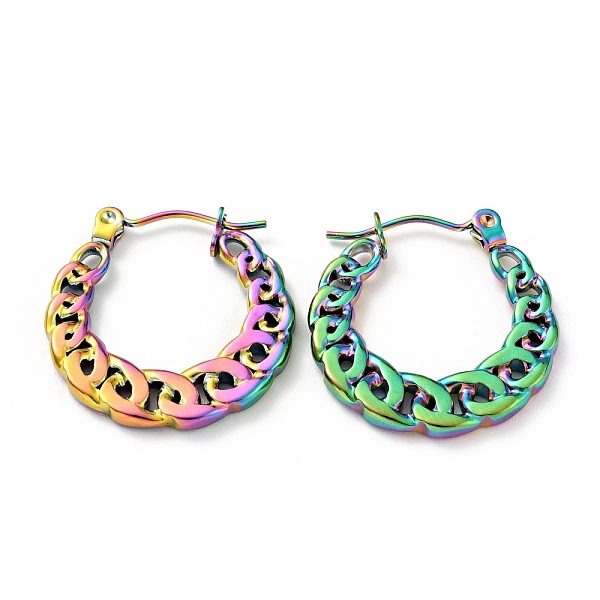 

PandaHall Ion Plating(IP) Rainbow Color 304 Stainless Steel Curb Chains Hoop Earrings for Women, 22x21x2mm, Pin: 0.8mm 304 Stainless Steel...