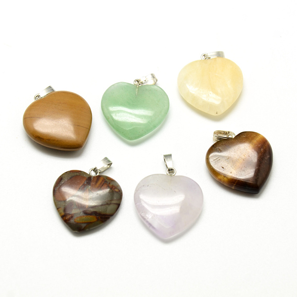

PandaHall Natural & Synthetic Mixed Stone Pendants, with Brass Findings, Heart, 20~22x20~21x4~6mm, Hole: 5x3mm Mixed Stone Heart