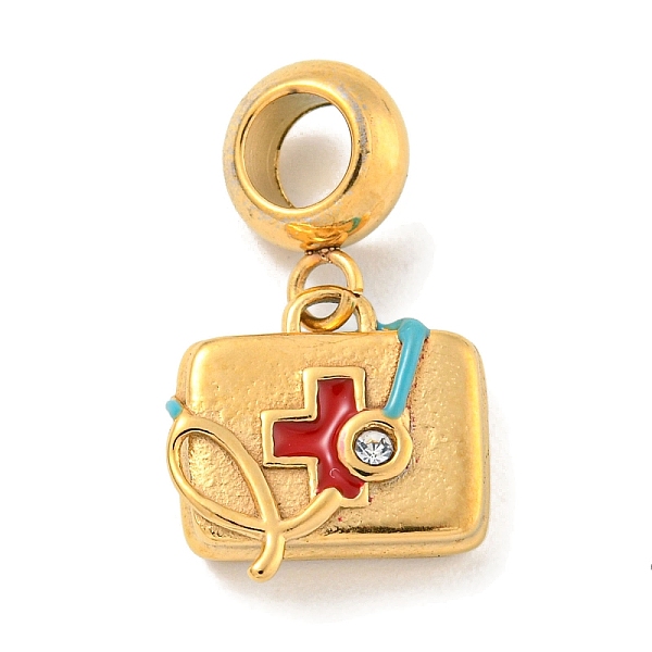 

PandaHall Ion Plating(IP) 304 Stainless Steel European Dangle Charms, with Rhinestone and Enamel, Rectangle, Golden, 23mm, Hole: 4.5mm...