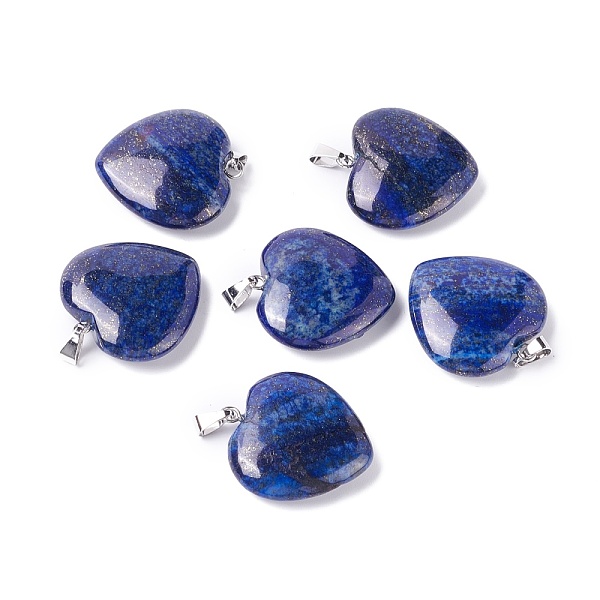 PandaHall Natural Dyed Lapis Lazuli Pendants, Heart, with Platinum Tone Brass Findings, Heart, 27~28x24.5~26x6~8.5mm, Hole: 2.4x5.6mm Lapis...