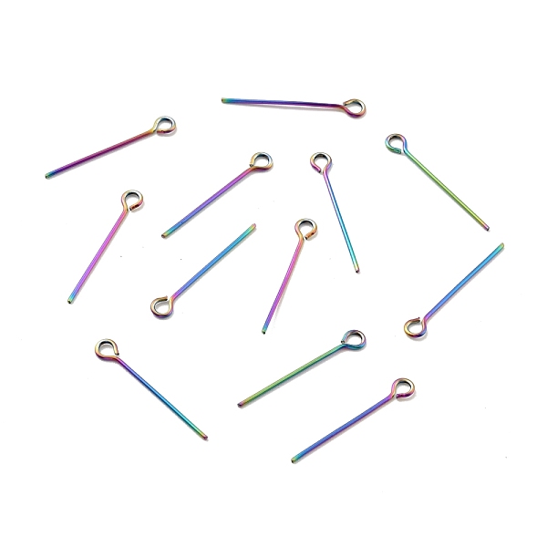 

PandaHall Ion Plating(IP) 304 Stainless Steel Eye Pins, Rainbow Color, 20x0.6mm, 22 Gauge, Hole: 1.6mm 304 Stainless Steel