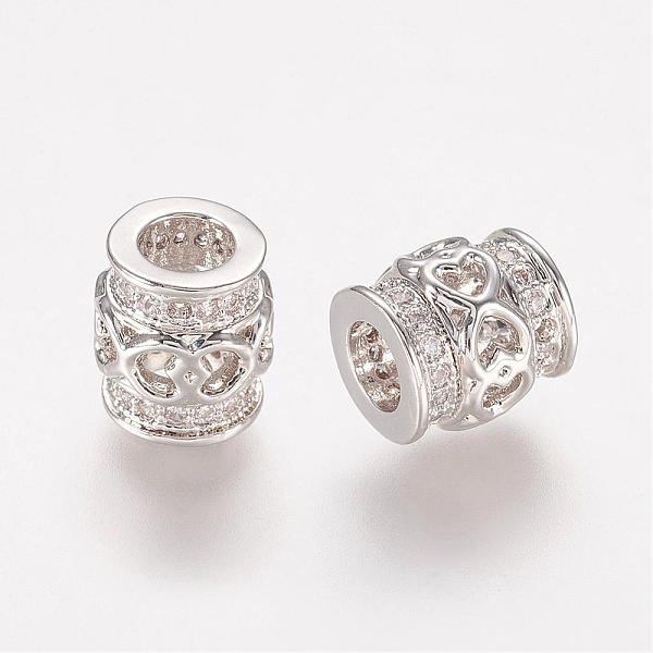 

PandaHall Brass Micro Pave Cubic Zirconia European Beads, Column, Hollow, Platinum, 8.5x8mm, Hole: 4mm Brass+Cubic Zirconia Column