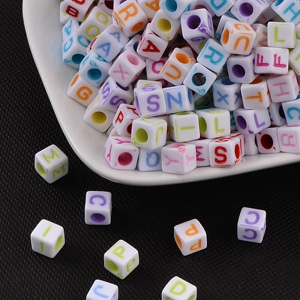 

PandaHall Acrylic Horizontal Hole Letter Beads, Craft Style, Cube, Mixed Color, about 6mm long, 6mm wide, 6mm thick, hole: 3mm, 2800pcs/500g..., Multicolor