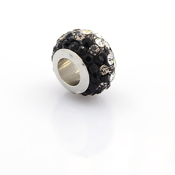 

PandaHall 304 Stainless Steel Polymer Clay Rhinestone European Beads, Large Hole Rondelle Beads, Jet, 11~12x7~8mm, Hole: 5mm Polymer..., Black