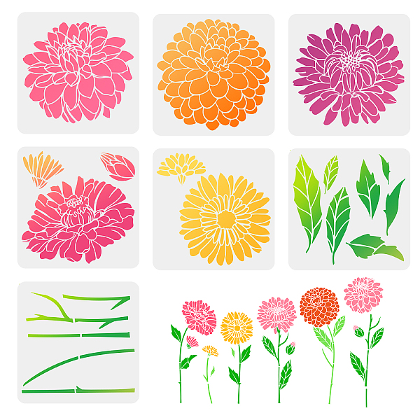 

PandaHall FINGERINSPIRE 7 Pcs Dahlia Flower Painting Stencil 11.8x11.8inch Reusable Dahlia Floral Drawing Template Spring Flower Stencil for...