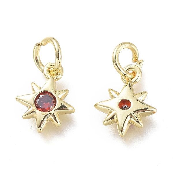 

PandaHall Brass Micro Pave Cubic Zirconia Pendants, with Jump Rings, Star, Real 18K Gold Plated, Red, 10x8x2mm, Hole: 3.5mm Brass+Cubic...