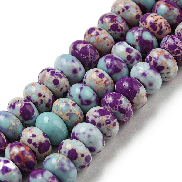 

PandaHall Synthetic Imperial Jasper Dyed Beads Strands, Rondelle, Purple, 6~7x4~4.5mm, Hole: 1.2mm, about 90~94pcs/strand, 14.76''~15.08"...