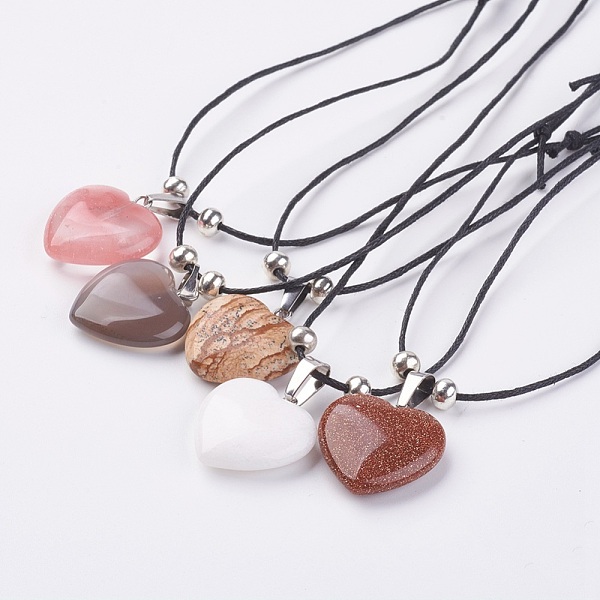 

PandaHall Adjustable Cotton Waxed Cord Pendant Necklaces, with Natural & Synthetic Mixed Gemstone and Brass Findings, Heart, 14.5 inch~31.8..., Multicolor