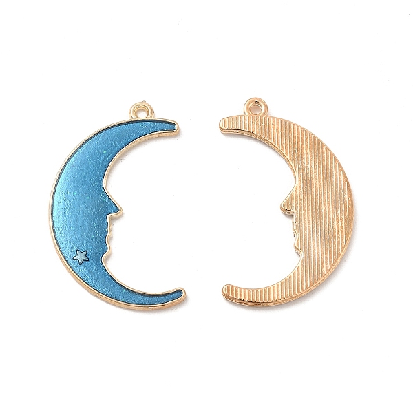 

PandaHall Alloy Enamel Pendants, Crescent Moon with Face Charm, Golden, Steel Blue, 32x19.5x1.5mm, Hole: 1.4mm Alloy+Enamel Moon