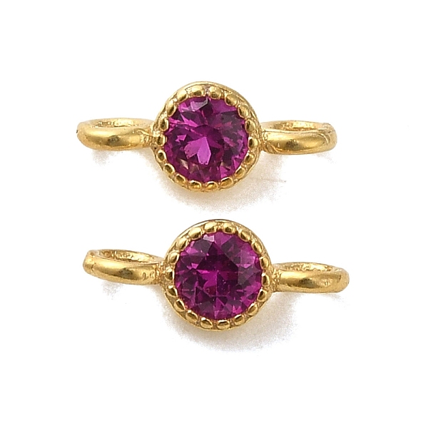 

PandaHall 925 Sterling Silver Pave Cubic Zirconia Connector Charms, Half Round Links with 925 Stamp, Real 18K Gold Plated, Medium Violet Red...