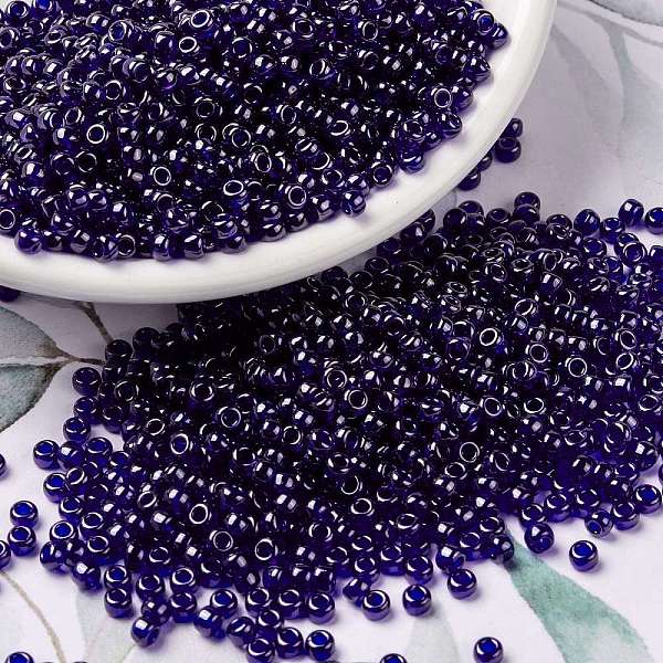 

PandaHall MIYUKI Round Rocailles Beads, Japanese Seed Beads, 8/0, (RR176) Transparent Cobalt Luster, 3mm, Hole: 1mm, about 2111~2277pcs/50g..., Blue