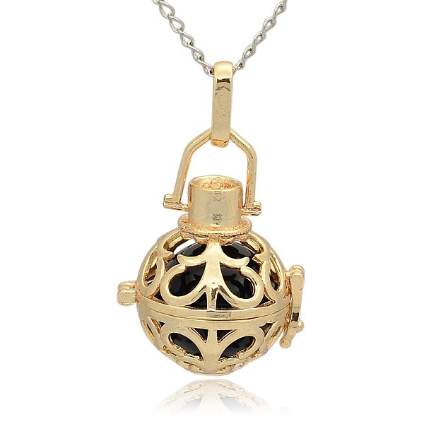 

PandaHall Golden Tone Brass Hollow Round Cage Pendants, with No Hole Spray Painted Brass Round Beads, Black, 33x24x21mm, Hole: 3x8mm Brass...