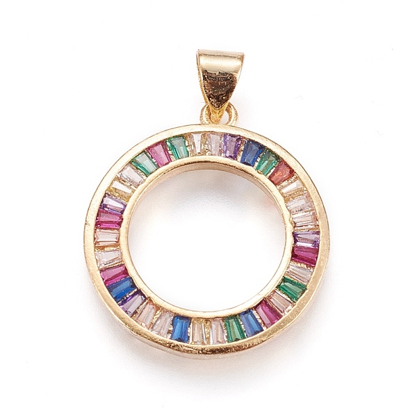 

PandaHall Brass Micro Pave Cubic Zirconia Pendants, Ring, Colorful, Golden, 23x20.5x2.5mm, Hole: 3x4.5mm Brass+Cubic Zirconia Ring