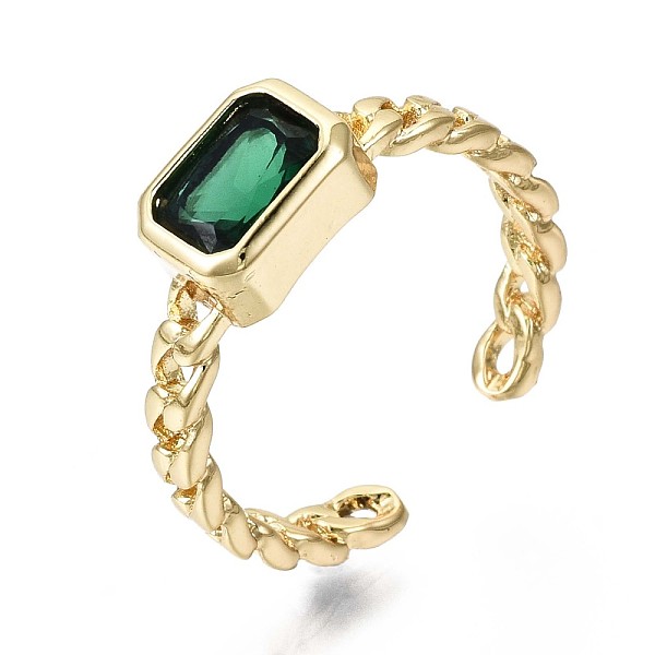 

PandaHall Brass Micro Pave Cubic Zirconia Cuff Rings, Open Rings, Nickel Free, Curb Chain Shape, Rectangle Octagon, Real 16K Gold Plated..., Green