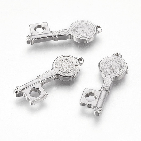 

PandaHall 201 Stainless Steel Pendants, Key, Saint Benedict Medal, Stainless Steel Color, 26x10x3mm, Hole: 1mm 201 Stainless Steel Key