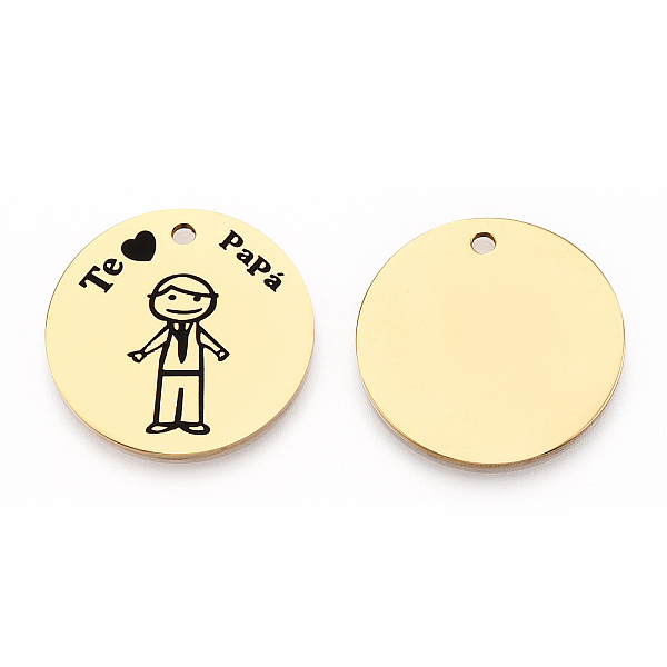 

PandaHall 201 Stainless Steel Pendants, Flat Round with Word Papa, Golden, 30x1.5mm, Hole: 2mm 201 Stainless Steel Flat Round