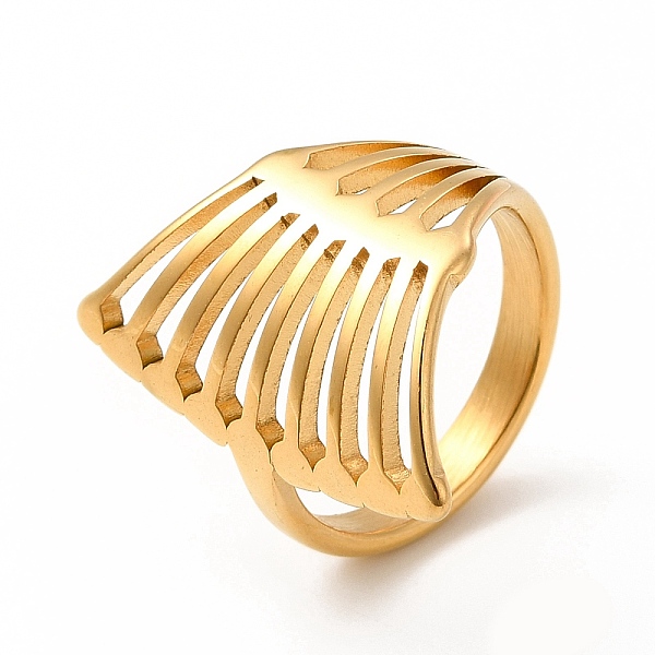 

PandaHall Ion Plating(IP) 304 Stainless Steel Finger Rings for Women Men, Hollow Rake Shaped Wide Band Rings, Real 18K Gold Plated, US Size...