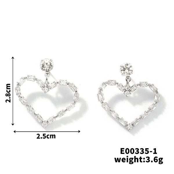 Boucles d'oreilles élégantes en cuivre et zircon en forme de cœur