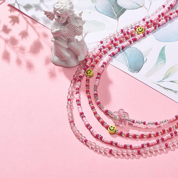 

PandaHall 4Pcs 4 Style Smiling Face Flower Acrylic & Glass Seed Beaded Necklaces Set for Women, Pink, 15.16~20.28 inch(38.5~51.5cm)...