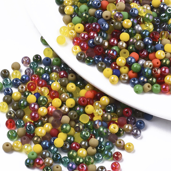 

PandaHall Glass Beads, Mixed Style, Round, Mixed Color, 4x3mm, Hole: 1mm, about 4500pcs/bag Glass Round Multicolor