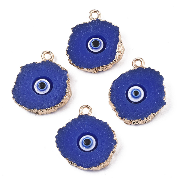 

PandaHall Druzy Resin Pendants, with Edge Light Gold Plated Iron Loops, Flat Round with Eye, Blue, 20~23x17~18x5mm, Hole: 1.8mm Iron+Resin...