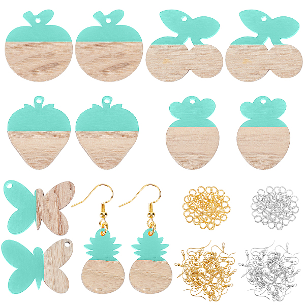 

PandaHall Olycraft DIY Dangle Earring Making Kits, 12Pcs 6 Style Resin & Wood Pendants, Strawberry & Pineapple & Butterfly & Apple & Radish...