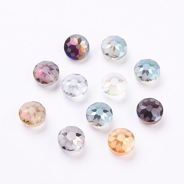

PandaHall Electorplated Glass Beads, Rainbow Plated, Faceted, Flat Round, Mixed Color, 14x9mm, Hole: 1mm Glass Flat Round Multicolor