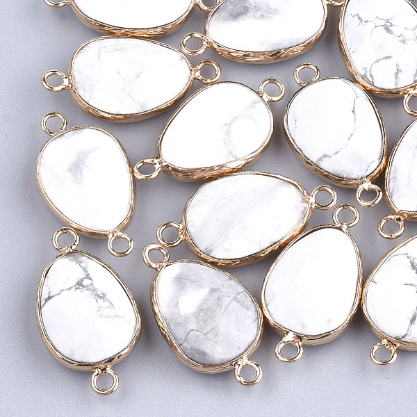 

PandaHall Natural Howlite Links connectors, with Brass Findings, Nickel Free, Faceted, teardrop, Golden, 27.5x14.5~15x6~6.5mm, Hole: 2mm...