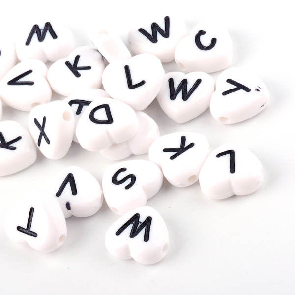 

PandaHall Opaque Acrylic Heart Horizontal Hole Letter Beads, White, 10.5x11.5x4.5mm, Hole: 2mm, 1200pcs/500g Acrylic Heart White