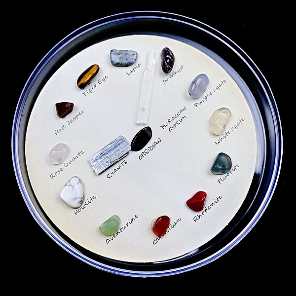 

PandaHall Natural Gemstones Nuggets Collections, Energy Stone Clock Display Decoration, for Earth Science Teaching, Box: 110x110x15mm...