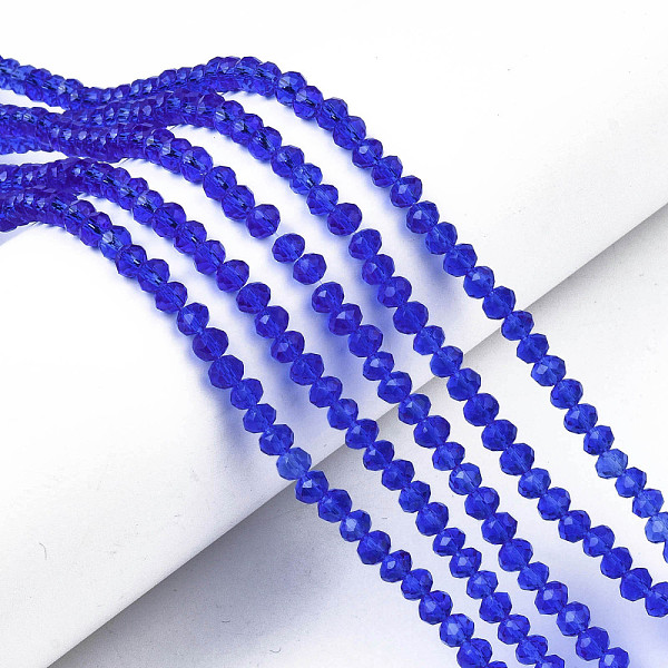 

PandaHall Glass Beads Strands, Faceted, Rondelle, Royal Blue, 4x3mm, Hole: 0.4mm, about 113~115pcs/strand, 41~42cm Glass Rondelle