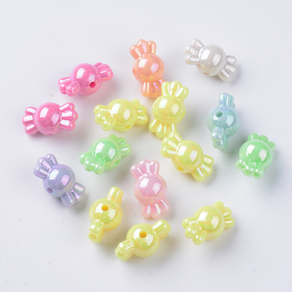

PandaHall Opaque Acrylic Beads, AB Color Plated, Candy, Mixed Color, 9x16.5x9mm, Hole: 1.8~3mm Acrylic Candy Multicolor