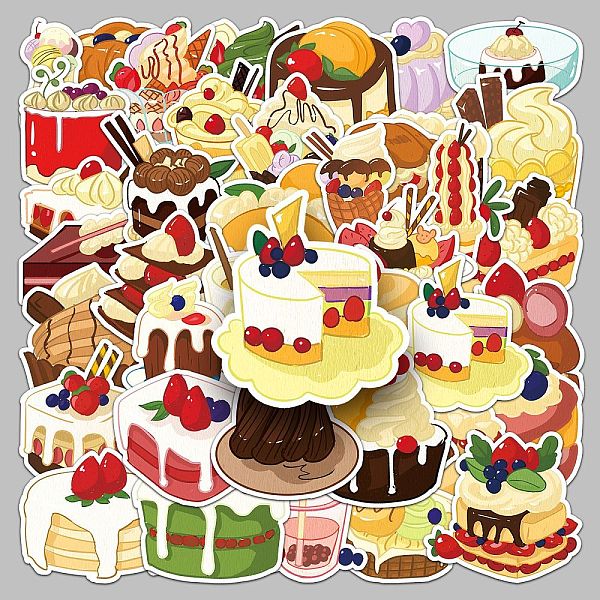 PandaHall 50Pcs Dessert PVC Self-Adhesive Stickers, Waterproof Decals, for DIY Albums Diary, Laptop Decoration Cartoon Scrapbooking, Mixed...