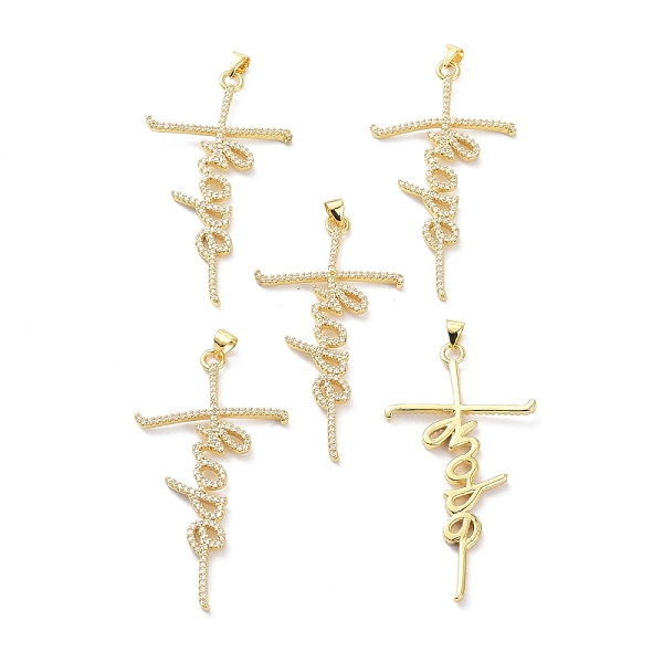 

PandaHall Brass Micro Pave Clear Cubic Zirconia Pendants, Long-Lasting Plated, Cross with Word Hope, Real 18K Gold Plated, 55x30x3mm, Hole...