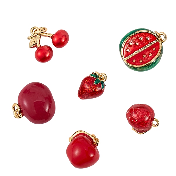 

PandaHall 6Pcs 6 Style Brass Enamel Charms, Long-Lasting Plated, Fruit, Red, Pomegranate & Apple & Strawberry & Cherry & Watermelon, Real...