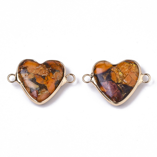 

PandaHall Assembled Bronzite & Imperial Jasper Links connectors, with Golden Plated Brass Loops, Heart, Golden, Chocolate, 21x29x7~8mm, Hole..., Brown