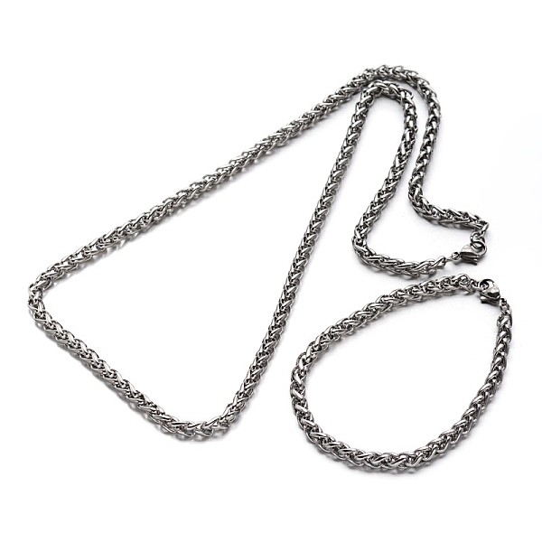 

PandaHall 304 Stainless Steel Wheat Chain Jewelry Sets For Men, Necklaces and Bracelets, with Lobster Claw Clasps, Stainless Steel Color...