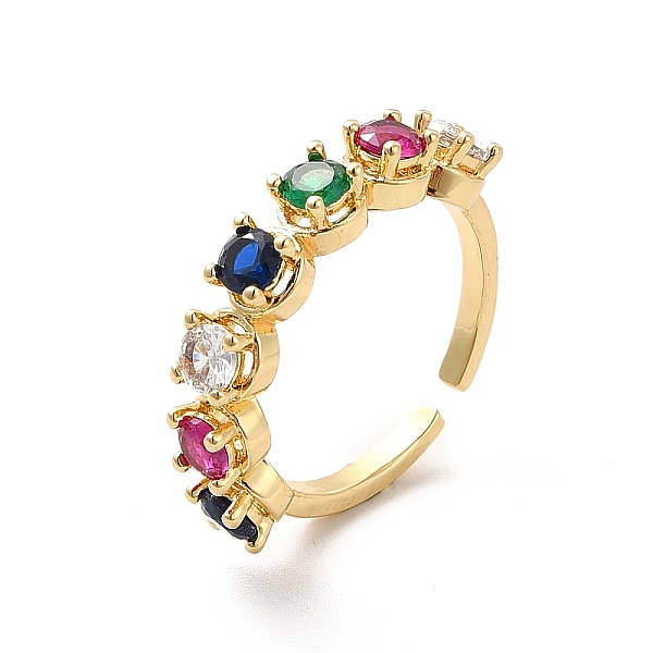 

PandaHall Cubic Zirconia Open Cuff Ring, Golden Brass Jewelry for Women, Colorful, US Size 6(16.5mm) Brass+Cubic Zirconia