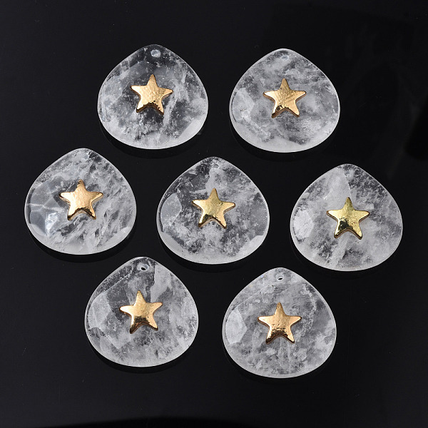 

PandaHall Natural Quartz Crystal Pendants, with Light Gold Plated Brass Star Findings, Faceted, Teardrop, 28~28.5x28~28.5x10mm, Hole: 1.2mm...