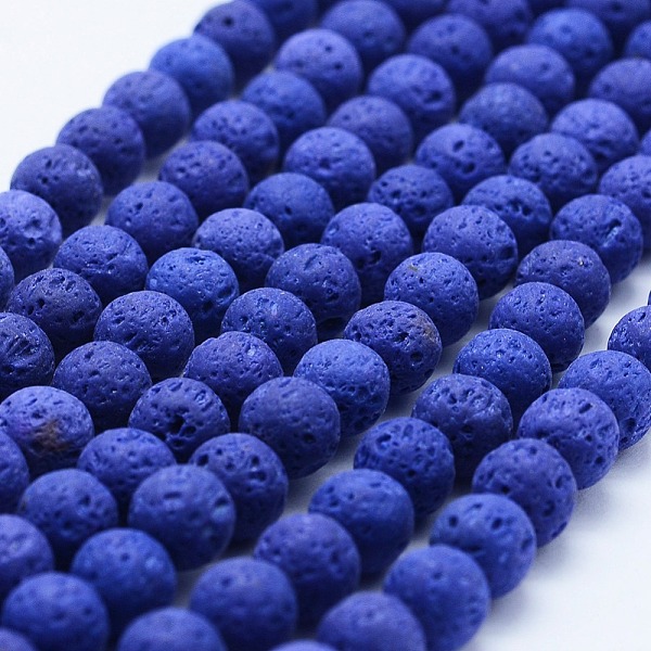 

PandaHall Natural Lava Rock Beads Strands, Dyed, Round, Blue, 8mm, Hole: 1mm, about 48pcs/strand, 15 inch Lava Rock Round Blue