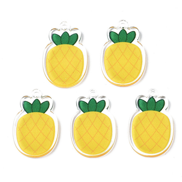 

PandaHall Translucent Acrylic Pendants, Double-Faced Printed, Pineapple, Gold, 27x18x2mm, Hole: 2mm Acrylic Fruit Gold